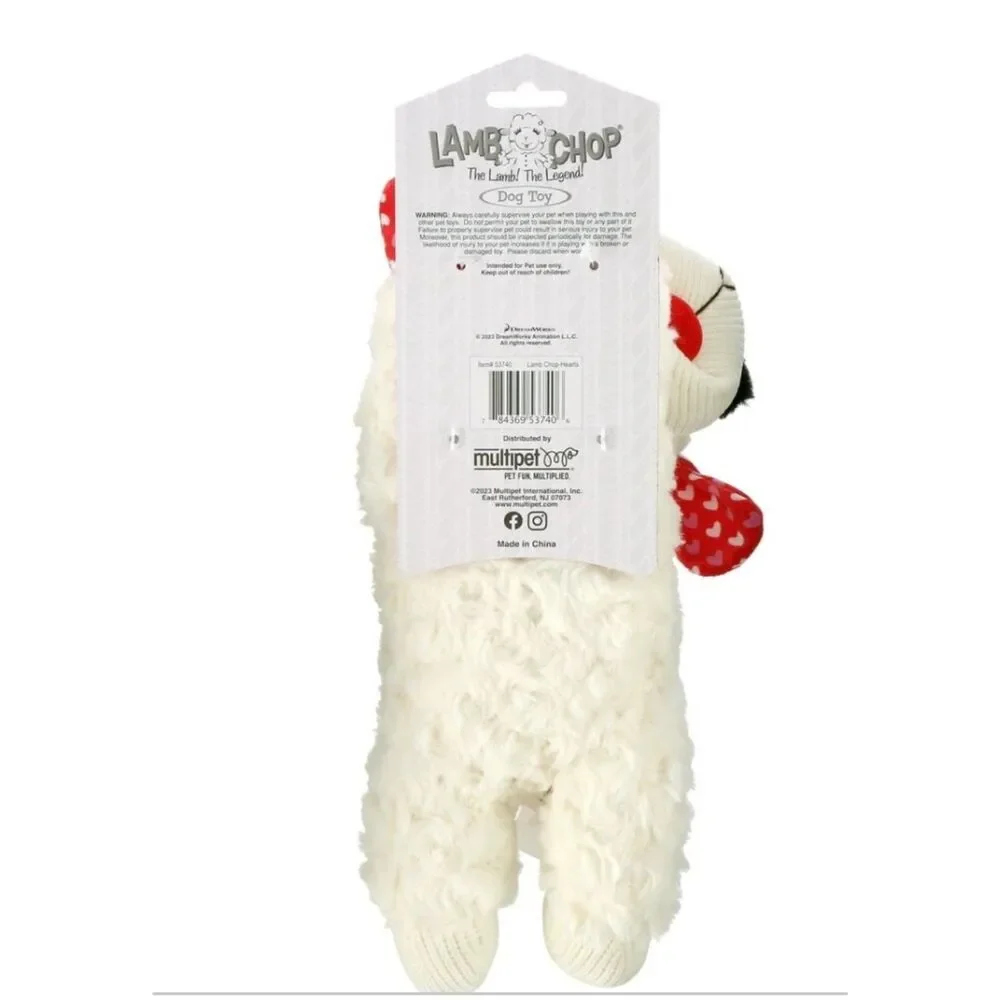 Multipet Valentine’s Day Plush Lamb Chop Dog Toy with Hearts, Medium - Free Ship